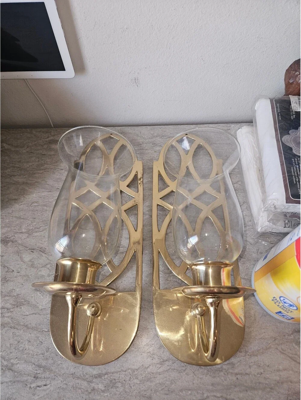 Vintage brass wall scones- small scuffs